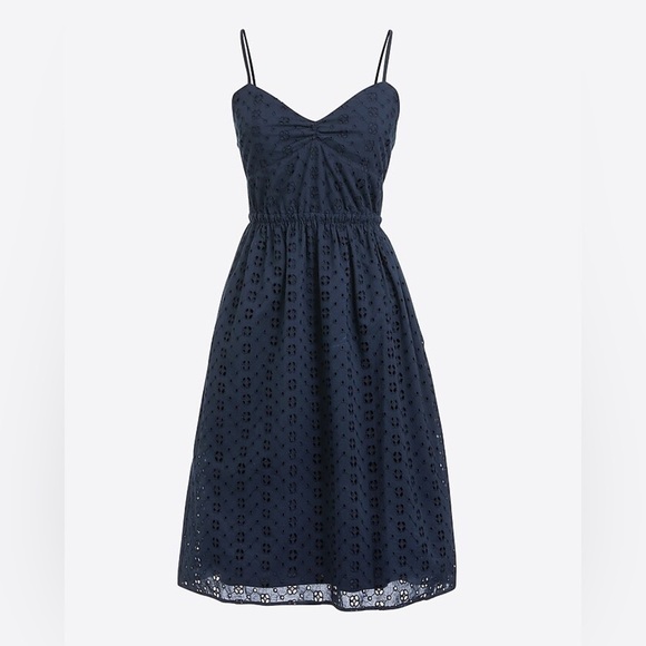 J. Crew Factory Navy Eyelet Tie Shoulder Cami Mini Dress S Preppy Summer Grad - Picture 2 of 10